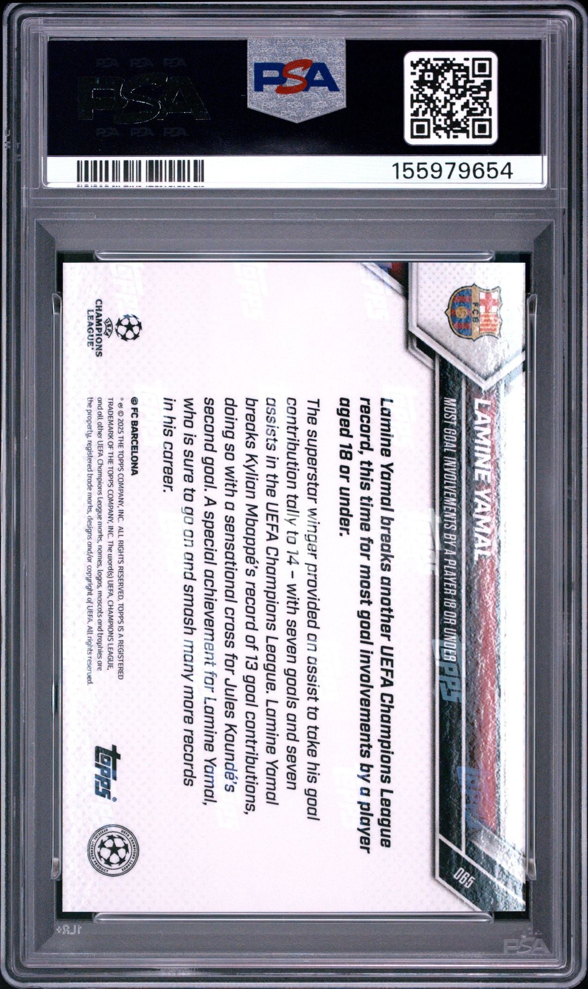 Graded 2025 Topps Now UCL Lamine Yamal #65 UEFA Champions League Soccer Card PSA 10 Gem Mint