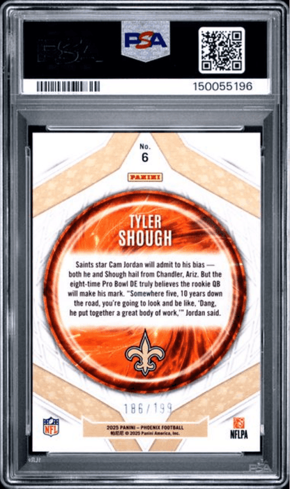 Graded 2025 Panini Phoenix Tyler Shough #6 Paragon Blue /199 Rookie RC Football Card PSA 10 Gem Mint