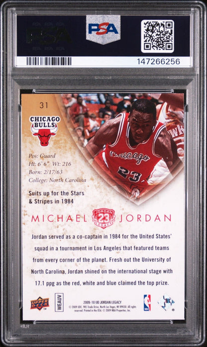 Graded 2009 UD Upper Deck Michael Jordan #31 Legacy Gold 1984 US Champion Basketball Card PSA 10 Gem Mint