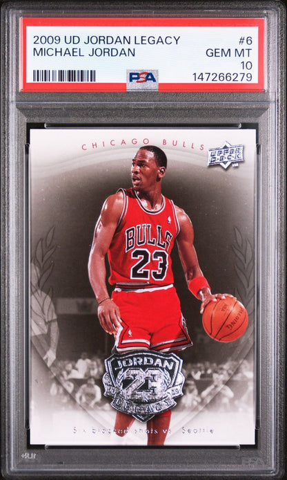 Graded 2009 UD Upper Deck Michael Jordan #6 Legacy Gold 6 Blocked Shots Basketball Card PSA 10 Gem Mint