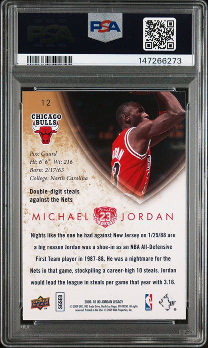 Graded 2009 UD Upper Deck Michael Jordan #12 Legacy Gold 10 Steals Basketball Card PSA 10 Gem Mint