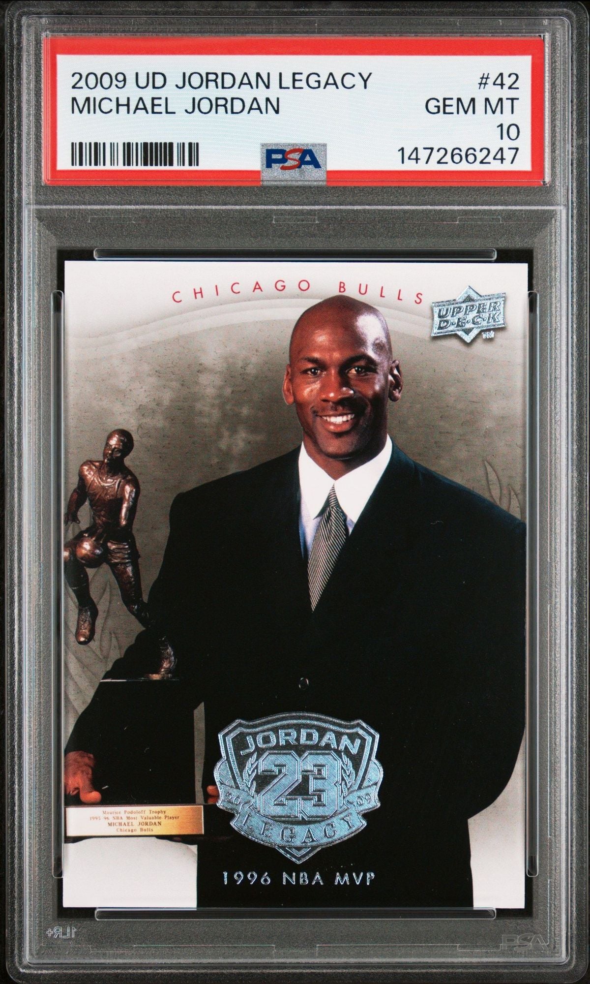 Graded 2009 UD Upper Deck Michael Jordan #42 Legacy Gold 1996 MVP Basketball Card PSA 10 Gem Mint