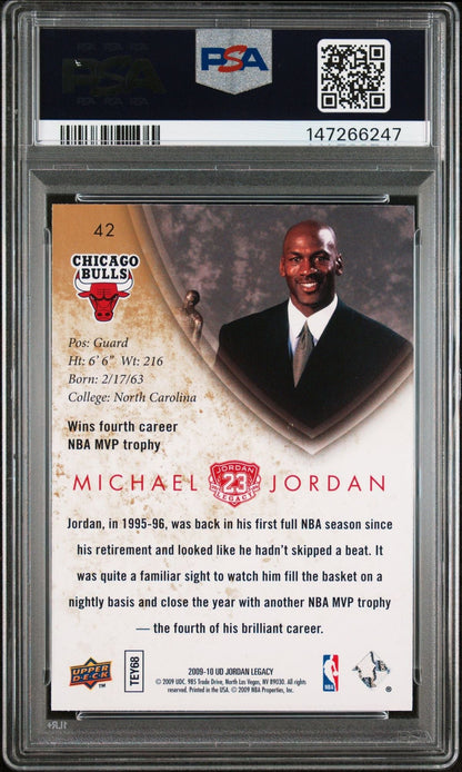 Graded 2009 UD Upper Deck Michael Jordan #42 Legacy Gold 1996 MVP Basketball Card PSA 10 Gem Mint