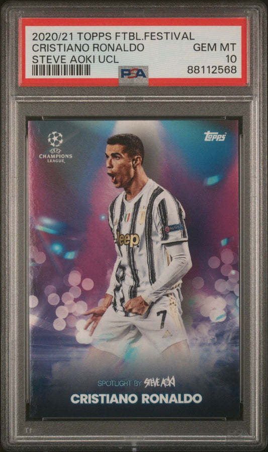 Graded 2021 Topps Football Festival Cristiano Ronaldo #NNO Steve Aoki UEFA Champions League Soccer Card PSA 10 Gem Mint
