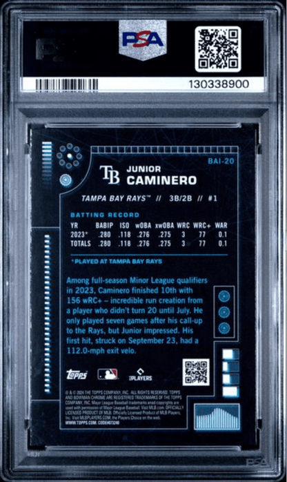 Graded 2024 Topps Bowman Junior Caminero #BAI20 AI Rookie RC Baseball Card PSA 10 Gem Mint