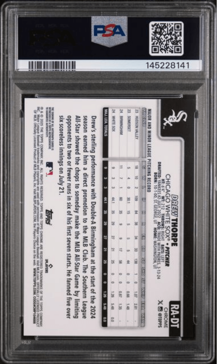 Graded 2025 Topps Chrome Logofractor Edition Drew Thorpe #RAFT Rookie Autograph Rookie RC Baseball Card PSA 10 Gem Mint