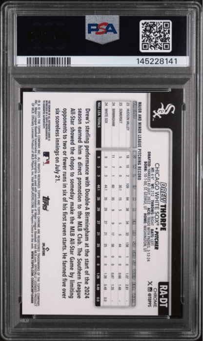 Graded 2025 Topps Chrome Logofractor Edition Drew Thorpe #RAFT Rookie Autograph Rookie RC Baseball Card PSA 10 Gem Mint