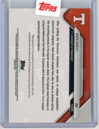 2025 Topps Bowman U Now Nate Ament #3B Black Relic Auto /10 Highest Recruit in Program History Stars in Debut Tennessee Volunteers Rookie RC Basketball Card