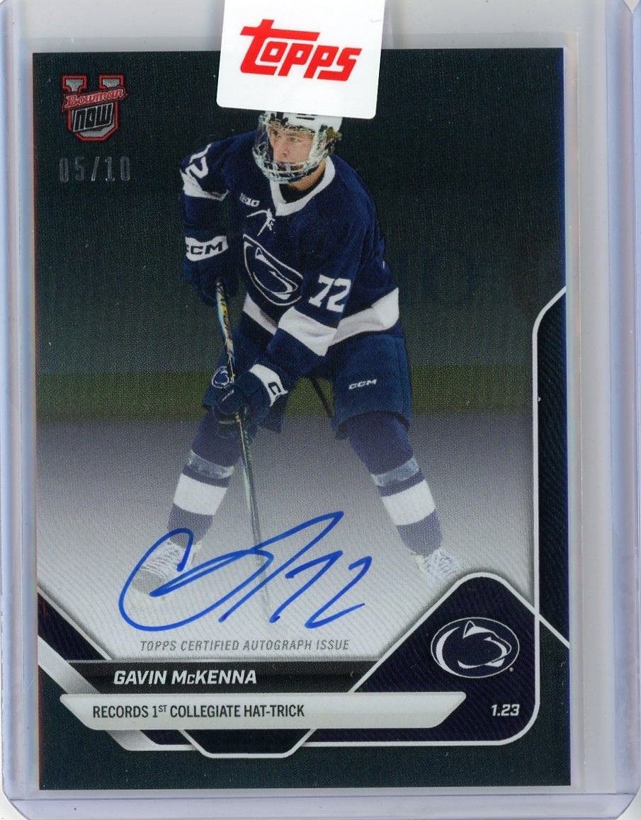 2026 Topps Bowman U Now Gavin McKenna #3A Black Auto /10 Records 1st Collegiate Hatrick Penn State Nittany Lions Rookie RC Hockey Card