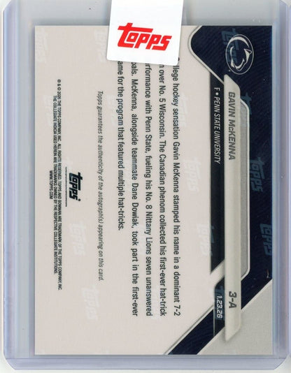 2026 Topps Bowman U Now Gavin McKenna #3A Black Auto /10 Records 1st Collegiate Hatrick Penn State Nittany Lions Rookie RC Hockey Card