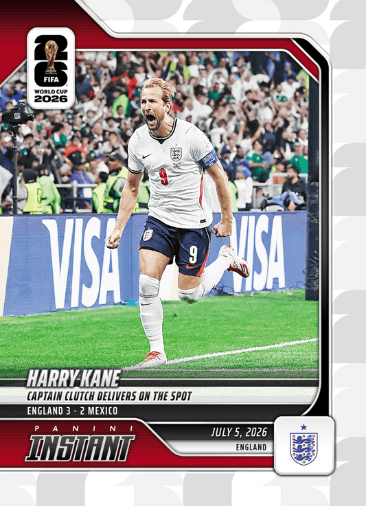 2026 Panini Instant FIFA World Cup Harry Kane #211 Captain Clutch Delivers on the Spot England Soccer Card