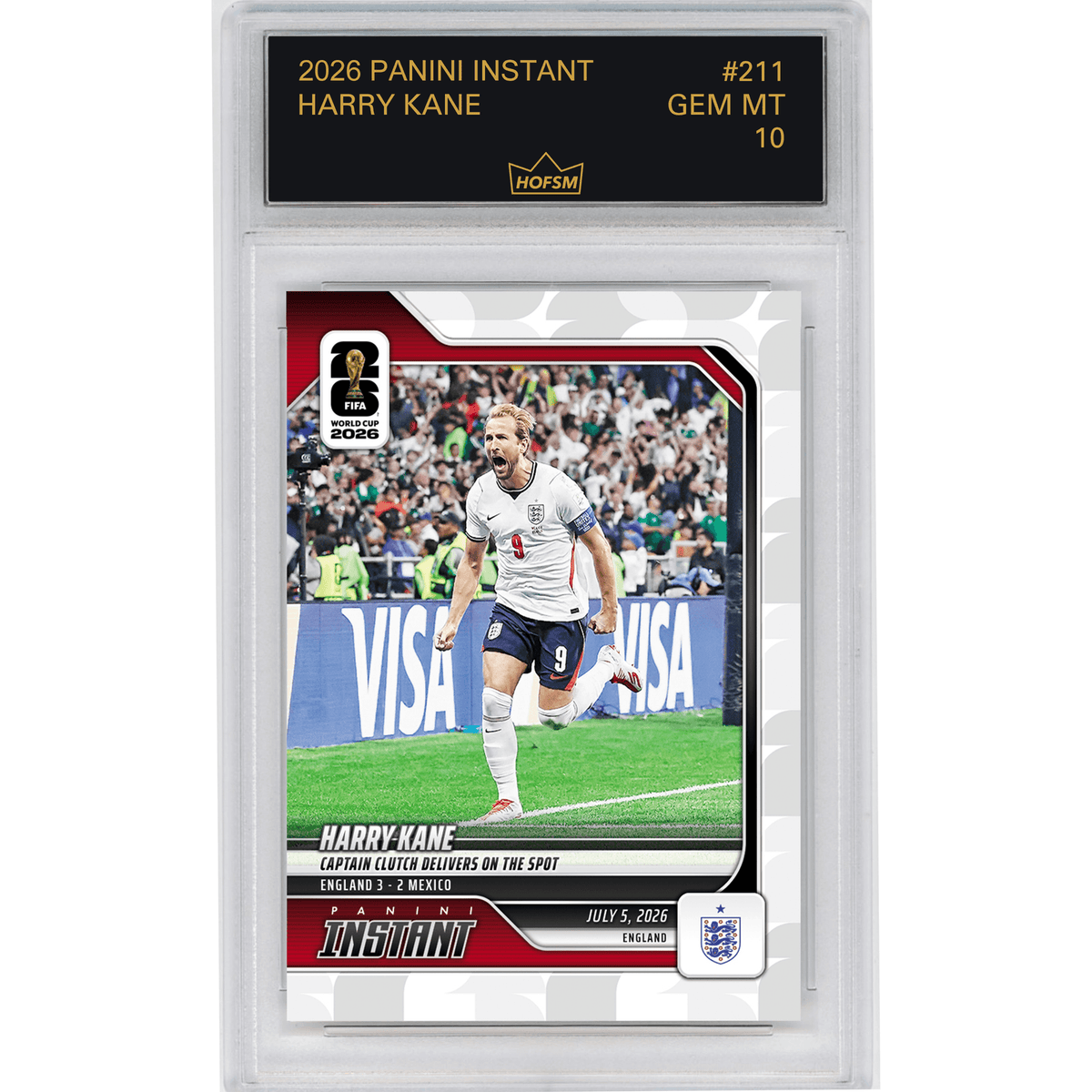 Graded 2026 Panini Instant FIFA World Cup Harry Kane #211 Captain Clutch Delivers on the Spot England Soccer Card HOFSM 10 Gem Mint