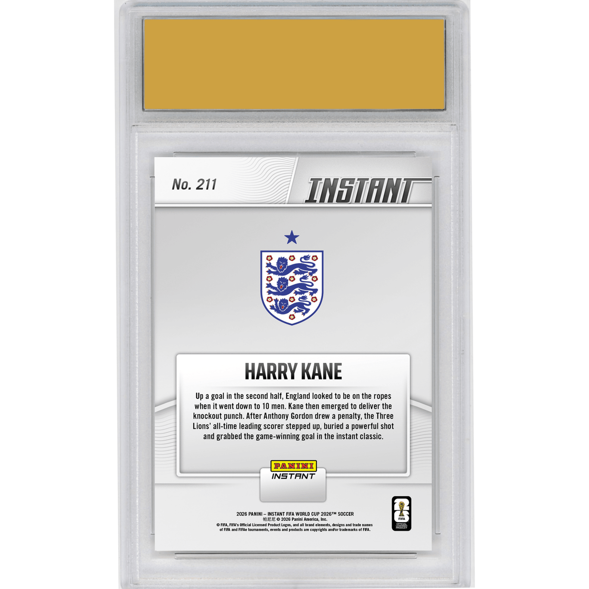 Graded 2026 Panini Instant FIFA World Cup Harry Kane #211 Captain Clutch Delivers on the Spot England Soccer Card HOFSM 10 Gem Mint