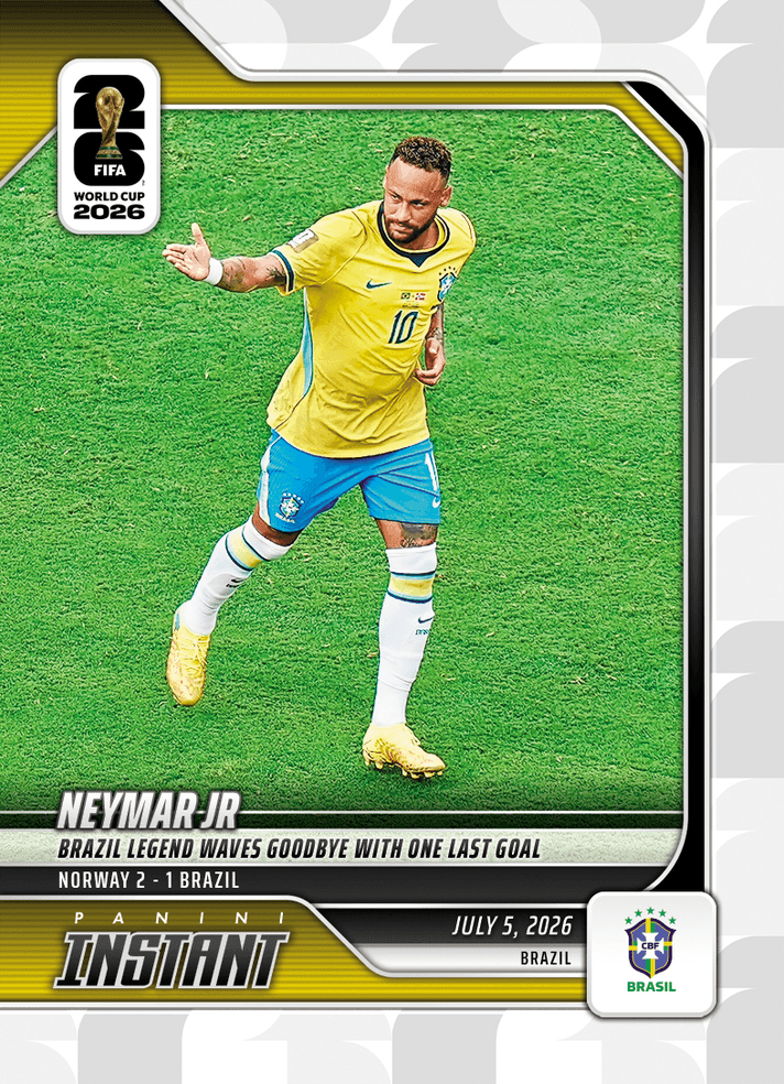 2026 Panini Instant FIFA World Cup Neymar Jr #208 Brazil Legend Waves Goodbye with One Last Goal Brazil Soccer Card