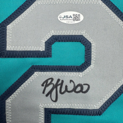 Autographed/Signed Bryan Woo Seattle Teal Baseball Jersey JSA COA