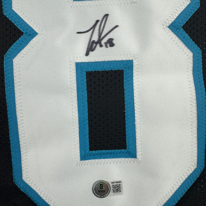 Autographed/Signed Jalen Coker Carolina Black Football Jersey Beckett BAS COA