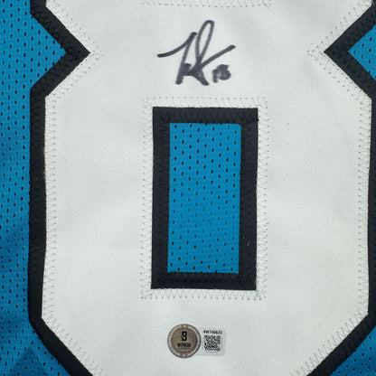 Autographed/Signed Jalen Coker Carolina Blue Football Jersey Beckett BAS COA