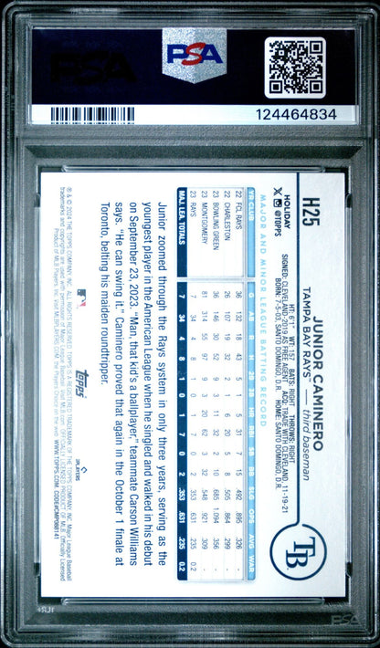 Graded 2024 Topps Holiday Junior Caminero #H25 Rookie RC Baseball Card PSA 10 Gem Mint