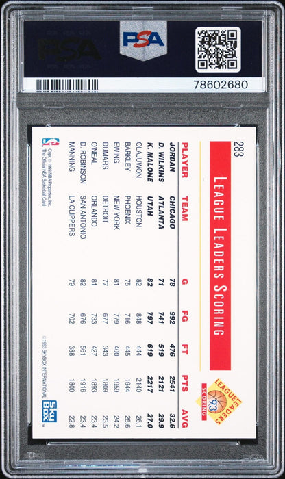 Graded 1993 NBA Hoops Michael Jordan #283 Scoring Leaders Wilkins Malone Basketball Card PSA 10 Gem Mint