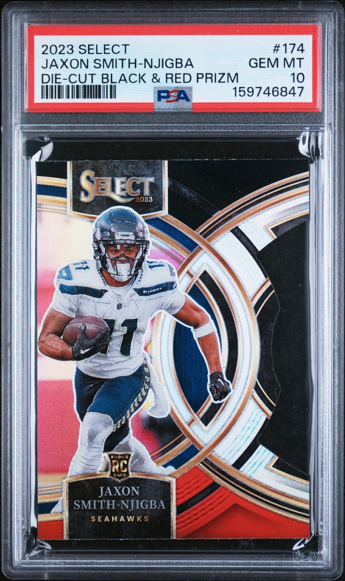 Graded 2023 Panini Select Jaxon Smith Njigba #173 Die-Cut Black & Red Prizm Rookie RC Football Card PSA 10 Gem Mint