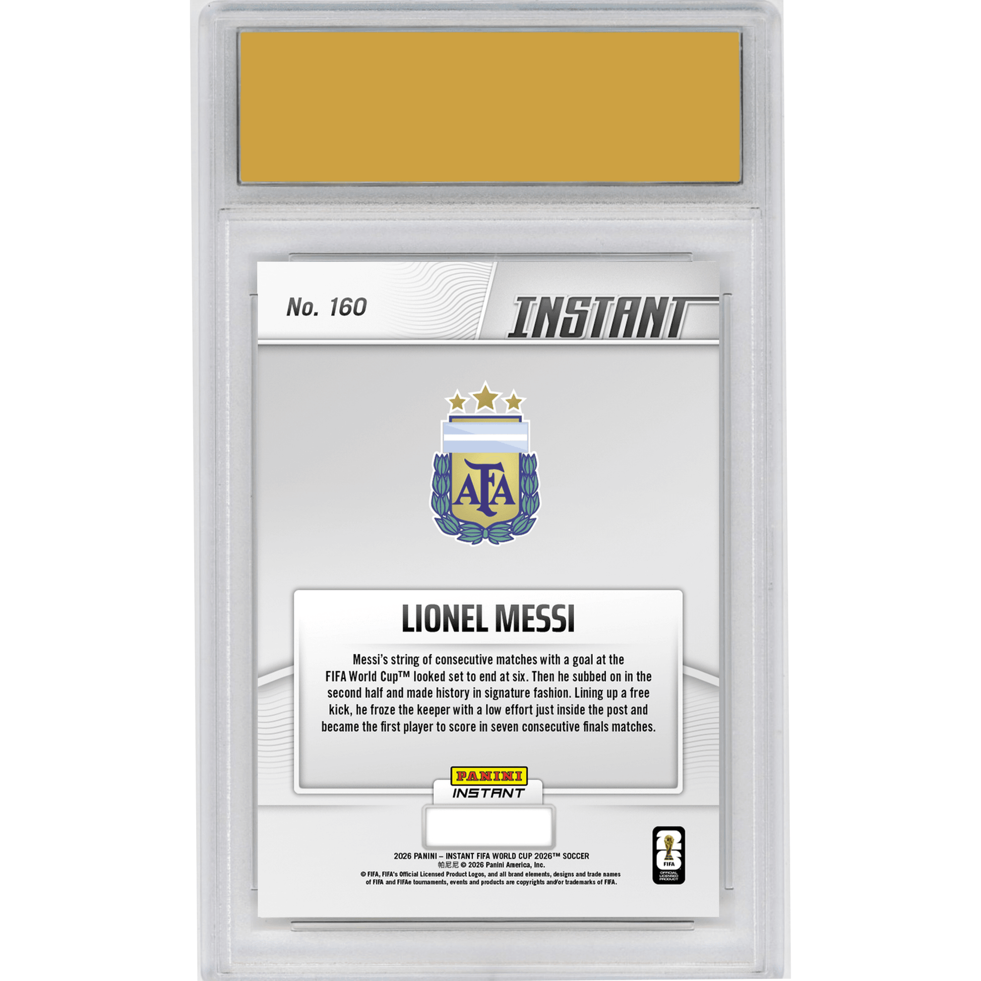 Graded 2026 Panini Instant FIFA World Cup Lionel Messi #160 More History For Marvelous Messi Argentina Soccer Card HOFSM 10 Gem Mint