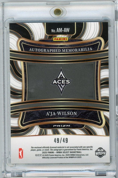 2025 Panini Select WNBA A'Ja Wilson #AM-AW Blue Auto Relic 49/49 Basketball Card