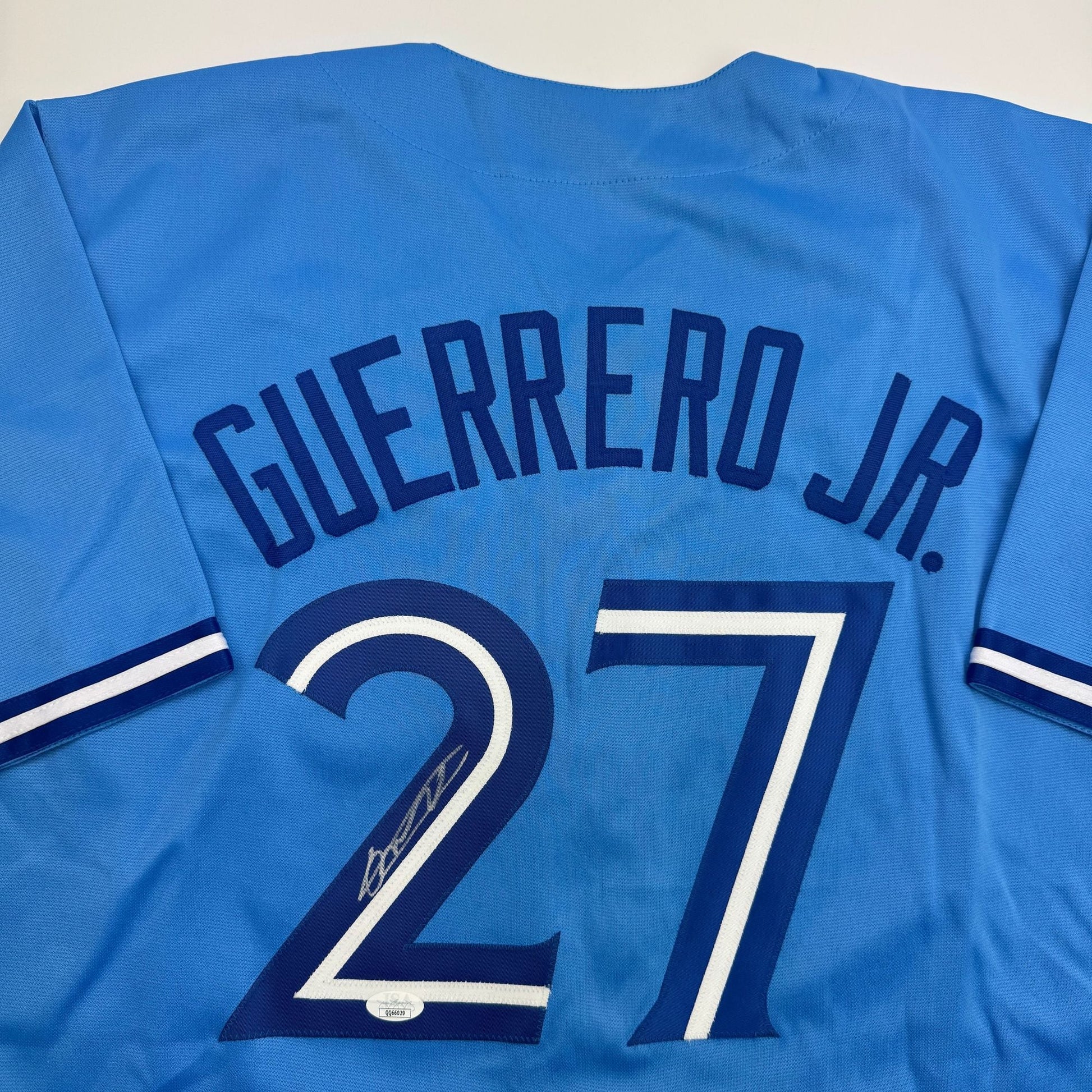 Autographed/Signed Vladimir Guerrero Jr. Toronto Blue Baseball Jersey JSA COA