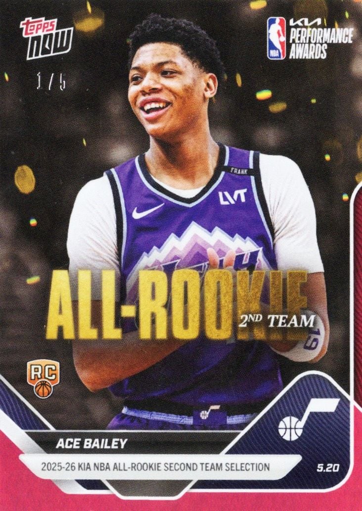 2025 Topps Now Ace Bailey #ARO7 Red Foil /5 2025-26 KIA NBA All Rookie Second Team Selection Utah Jazz Rookie RC Basketball Card