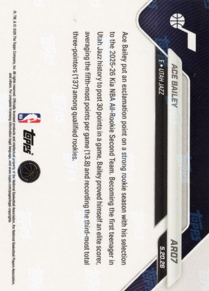 2025 Topps Now Ace Bailey #ARO7 Red Foil /5 2025-26 KIA NBA All Rookie Second Team Selection Utah Jazz Rookie RC Basketball Card
