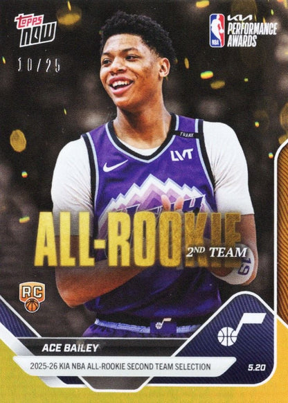 2025 Topps Now Ace Bailey #ARO7 Orange Foil /25 2025-26 KIA NBA All Rookie Second Team Selection Utah Jazz Rookie RC Basketball Card
