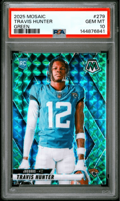 Graded 2025 Panini Mosaic Travis Hunter #279 Green Rookie RC Football Card PSA 10 Gem Mint