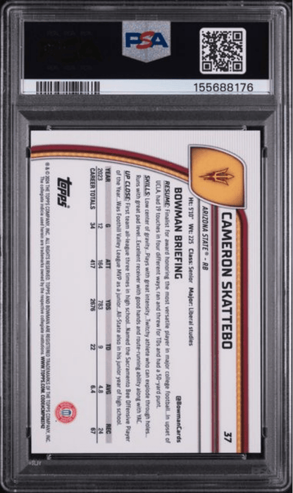Graded 2024 Topps Bowman U Chrome Cam Skattebo #37 Purple Mini Diamond /375 Rookie RC Football Card PSA 10 Gem Mint