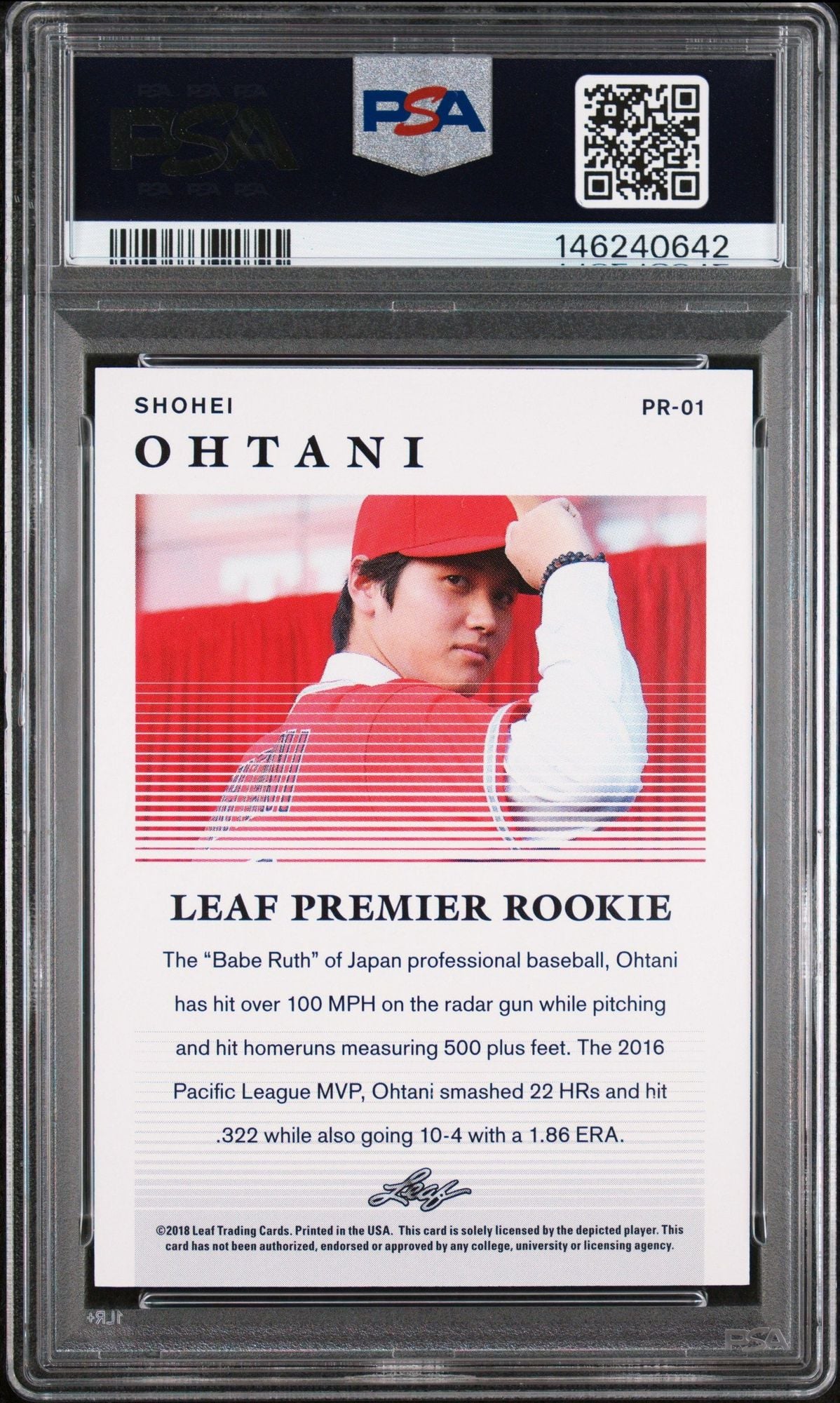 Graded 2018 Leaf Shohei Ohtani #PR-01 Premium Rookies Rookie RC Baseball Card PSA 10 Gem Mint
