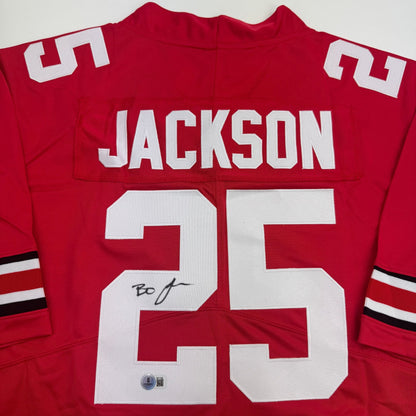 Autographed/Signed Bo Jackson Ohio State Red College Football Jersey Beckett BAS COA