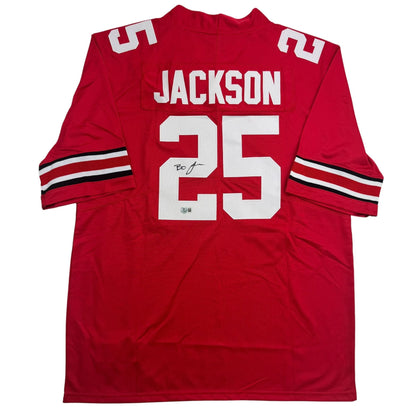 Autographed/Signed Bo Jackson Ohio State Red College Football Jersey Beckett BAS COA