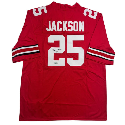 Autographed/Signed Bo Jackson Ohio State Red College Football Jersey Beckett BAS COA
