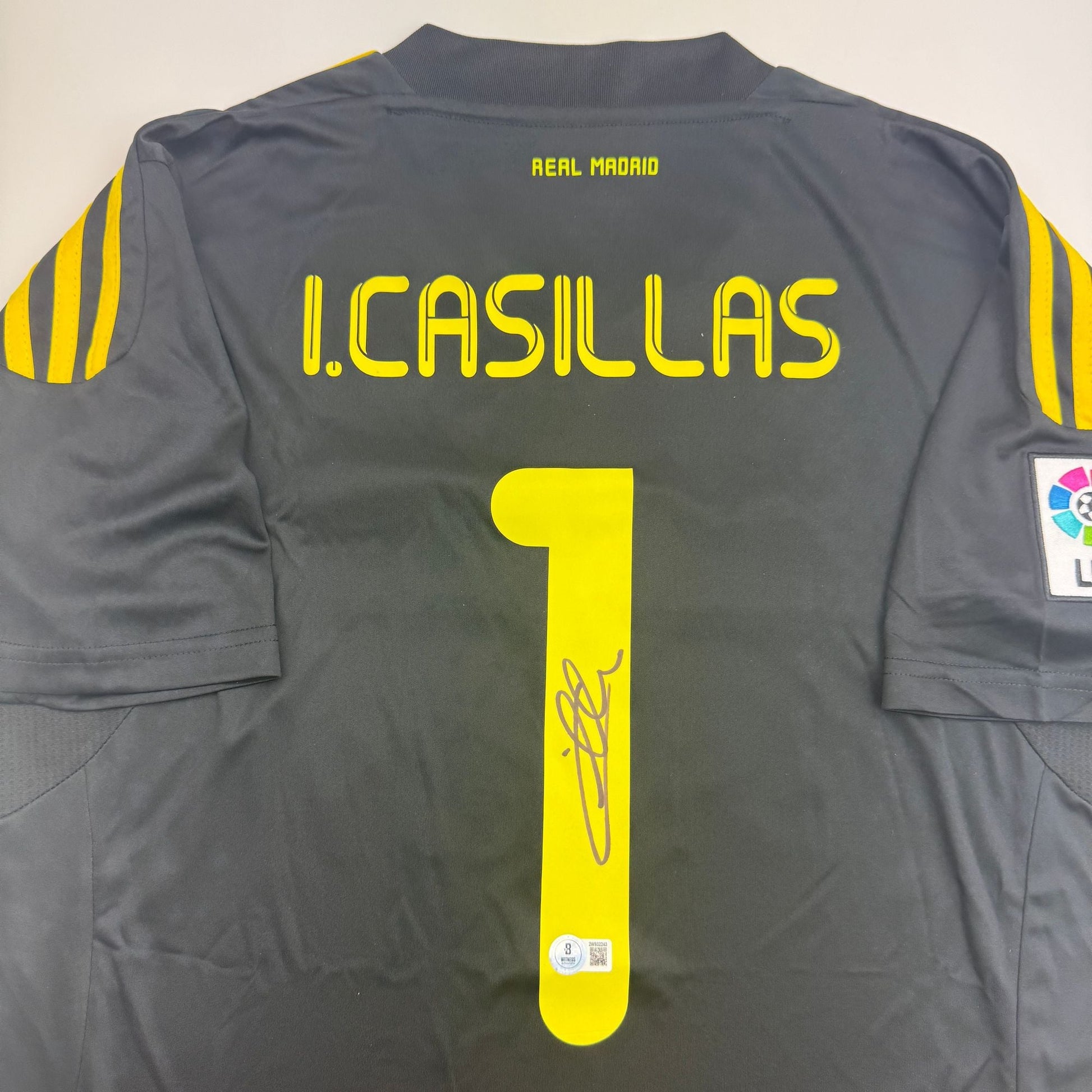 Autographed/Signed Iker Casillas Real Madrid Black Soccer Futbol Jersey Beckett BAS COA