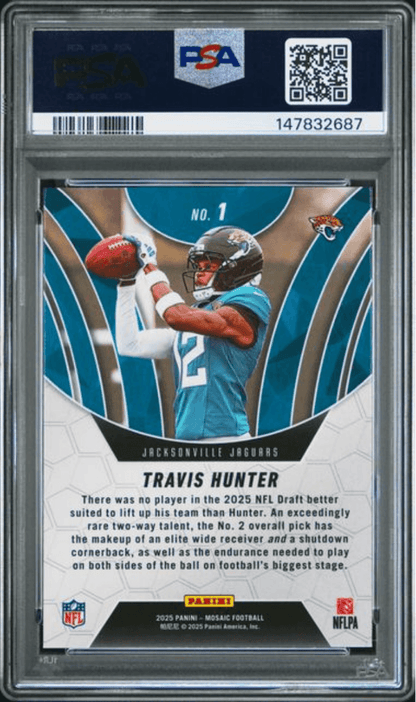 Graded 2025 Panini Mosaic Travis Hunter #1 Elevate Rookie RC Football Card PSA 10 Gem Mint