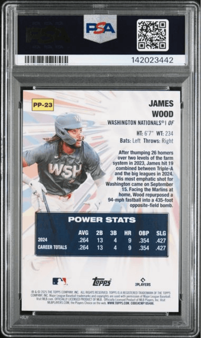 Graded 2025 Topps Celebration James Wood #PP23 Power Players Rookie RC Baseball Card PSA 10 Gem Mint