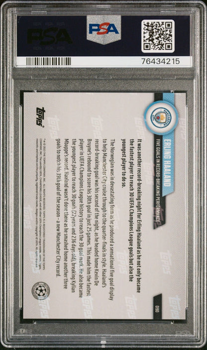 Graded 2022 Topps Now UCL Erling Haaland #90 UEFA Champions League 5 Goals Soccer Card PSA 10 Gem Mint