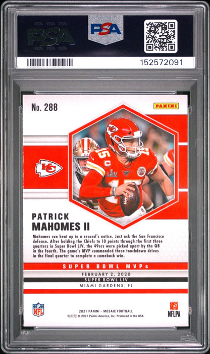 Graded 2021 Panini Mosaic Patrick Mahomes II #288 Super Bowl LIV MVP Football Card PSA 10 Gem Mint