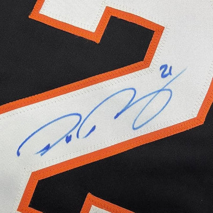 Framed Autographed/Signed Peter Forsberg 35x39 Philadelphia Black Hockey Jersey JSA COA