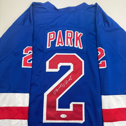 Autographed/Signed Brad Park New York Blue Hockey Jersey JSA COA