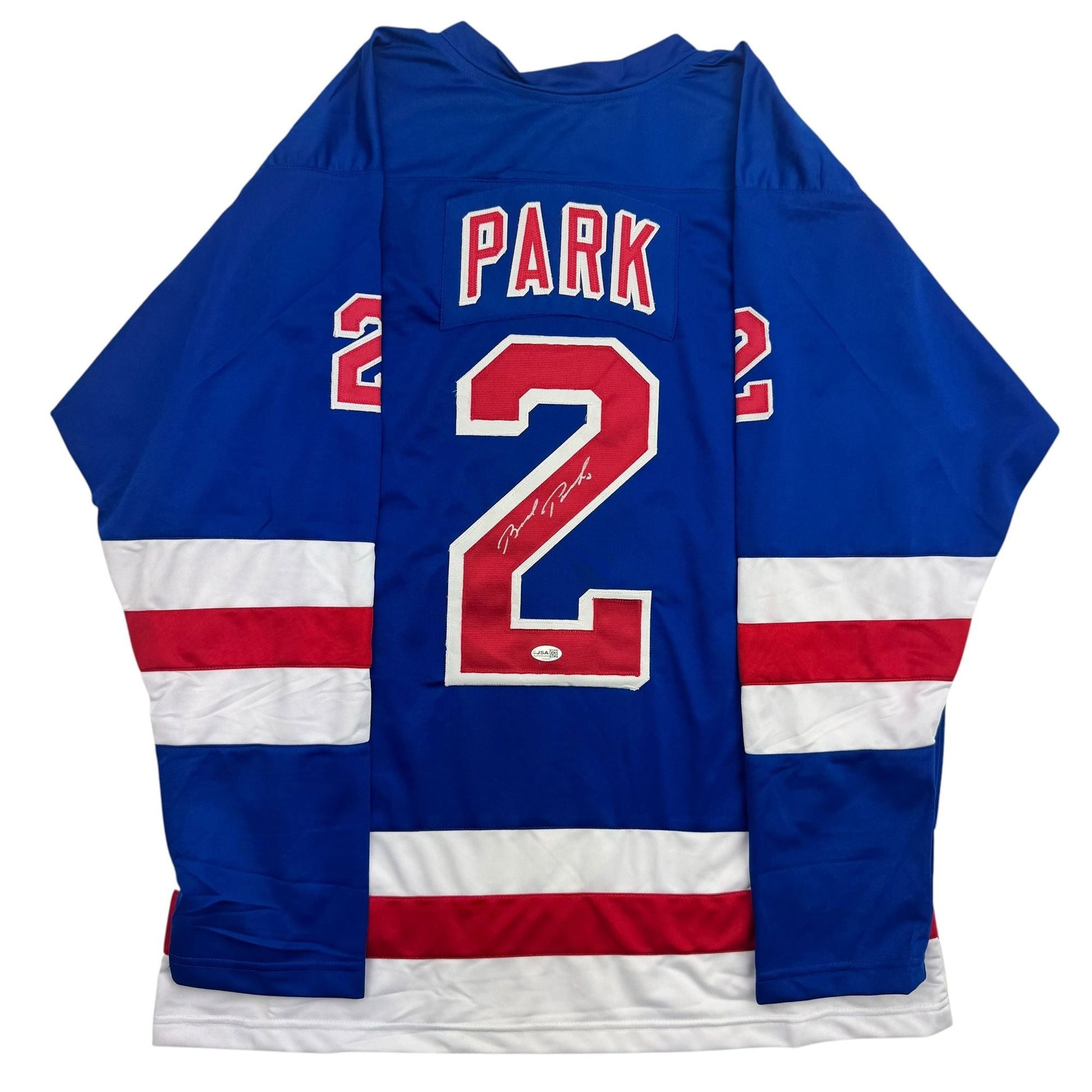 Autographed/Signed Brad Park New York Blue Hockey Jersey JSA COA