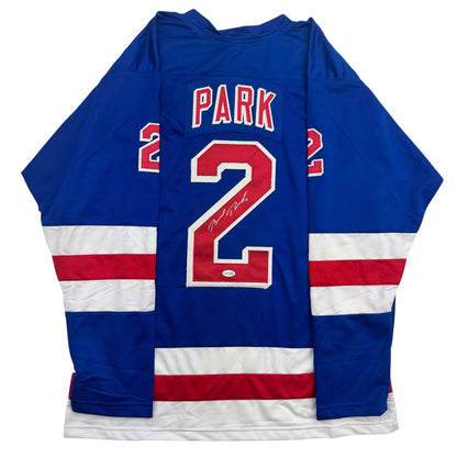 Autographed/Signed Brad Park New York Blue Hockey Jersey JSA COA