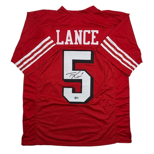 Autographed/Signed Trey Lance San Francisco Red Alternate Football Jersey Beckett BAS COA