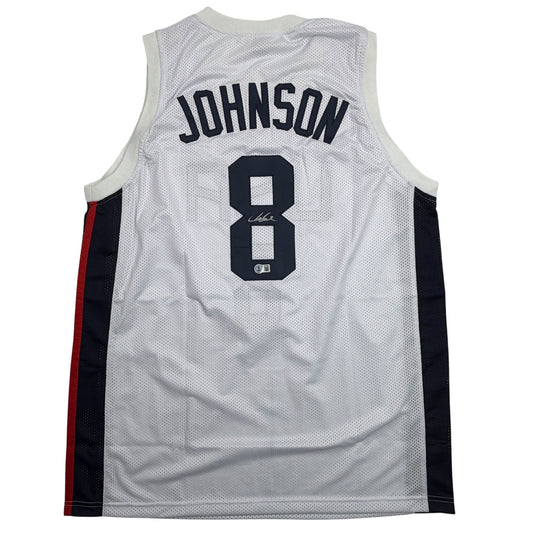 Autographed/Signed Joe Johnson United States USA Olympic White Basketball Jersey Beckett BAS COA