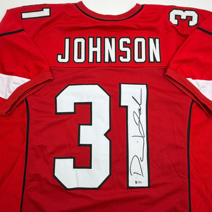 Autographed/Signed David Johnson Arizona Red Football Jersey Beckett BAS COA