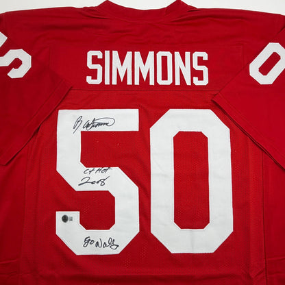 Autographed/Signed Ron Simmons Florida State FSU Red College Football Jersey Beckett BAS COA