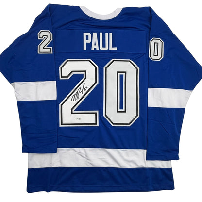 Autographed/Signed Nick Paul Tampa Bay Blue Hockey Jersey JSA COA